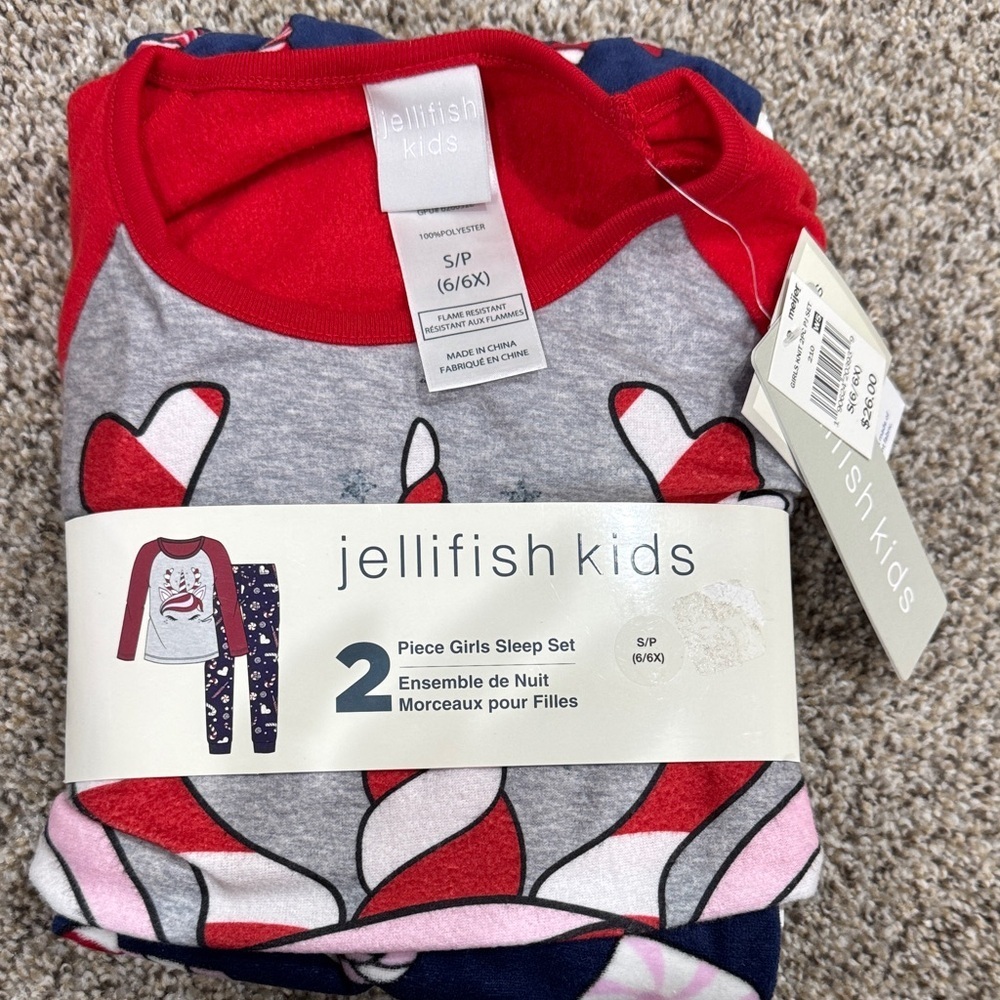 Jellifish Kids Girls 2-Piece Heart Pajama Set - Red, Pink, Gray